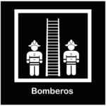 Dos personas con traje y casco de bombero y una escalera en medio