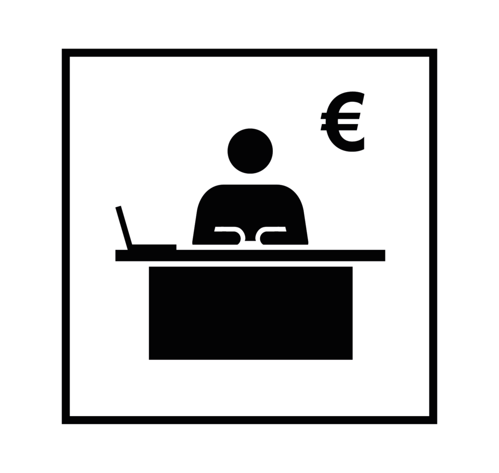 Persona en una mesa y símbolo euro