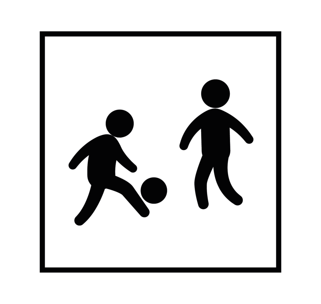 2 siluetas infantiles juegan con una pelota