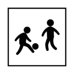 2 siluetas infantiles juegan con una pelota