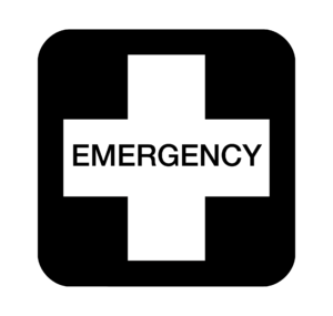 Cruz con palabra emergency en el centro y en mayúscula