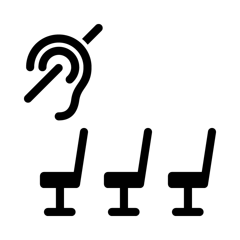 Pictograma de asiento para discapacidad auditiva: una oreja atravesada por una línea