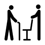 Pictograma de asiento preferente: una persona cediendo su asiento a una persona con bastón.