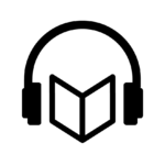 Pictograma de audiolibro: unos auriculares sobre un libro.