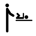 Pictograma de cambiador de pañales: una persona cambiando el pañal a un bebé vistos de perfil.