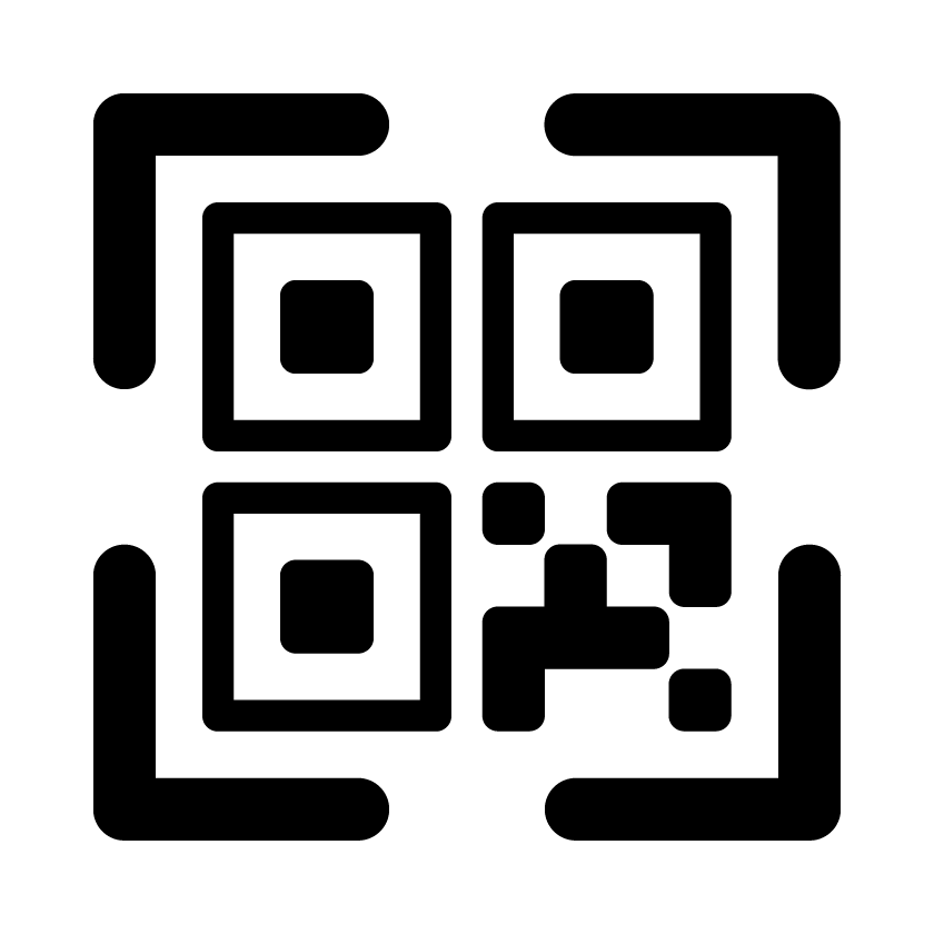 Pictograma de código QR: simplificación de un código QR dentro de un marco similar al cuadro de enfoque de las cámaras de fotos.