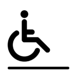Pictograma de entrada accesible: una persona en silla de ruedas sobre una línea perfectamente horizontal.