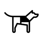 Pictograma de perro de asistencia: un perro con peto visto de perfil.